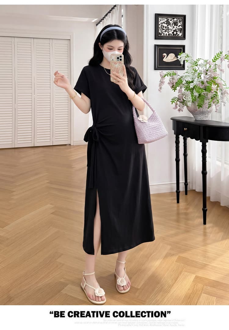 실사 임산부 여름 드레스 그는 벤 바람 캐주얼 드레스 여름 2026 새로운 롱 스커트 여름 표지 배 트임 치마 상세 이미지 18