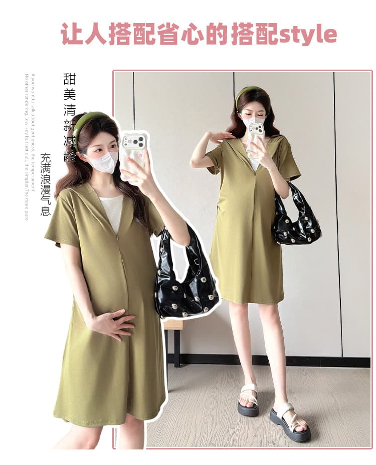 실사 임산부 드레스 여름 고급 센스 디스플레이 몸 새로운 작은 키 출산 착용 후드 치마 캐주얼 여름 상세 이미지 1