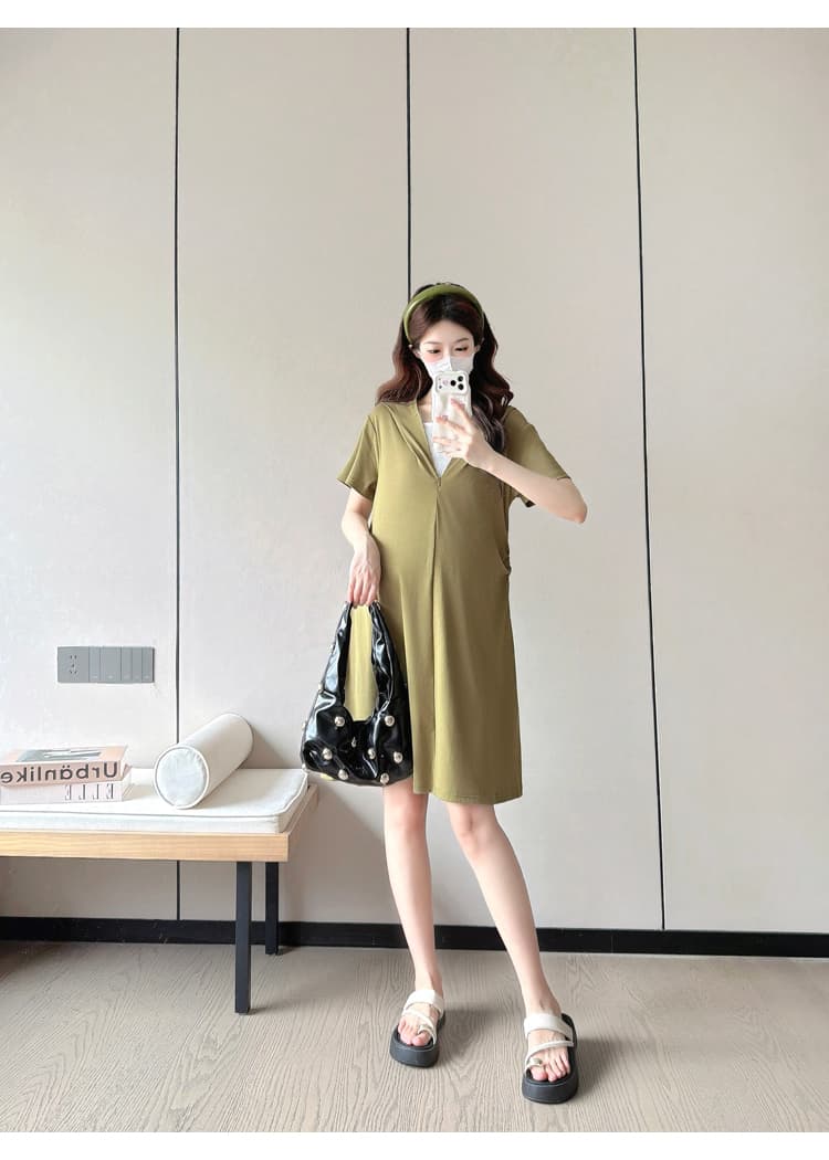 실사 임산부 드레스 여름 고급 센스 디스플레이 몸 새로운 작은 키 출산 착용 후드 치마 캐주얼 여름 상세 이미지 17