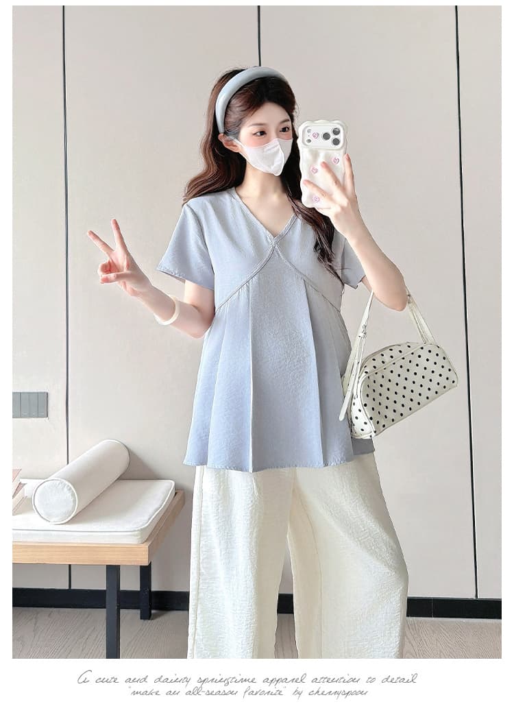 실사 출산 착용 셔츠 여름 드레스 새로운 셔츠 2026 새로운 여름 임산부 맨위 작은 키 인형 셔츠 상세 이미지 11