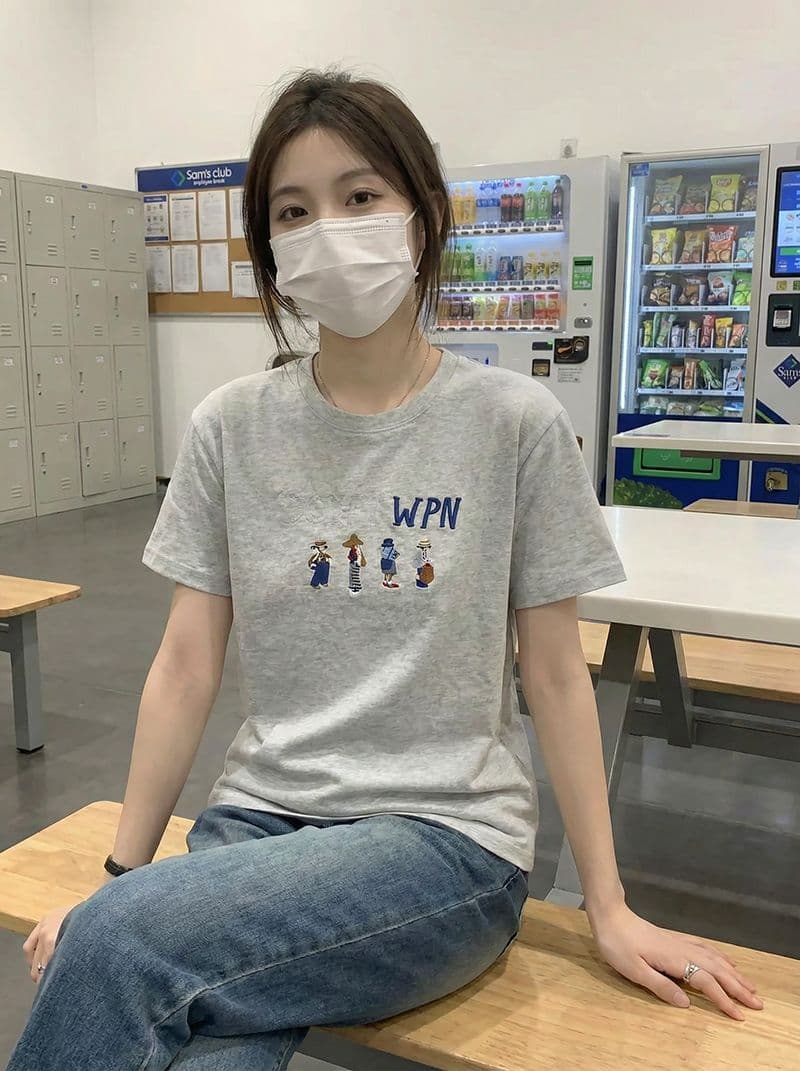 출산 착용 여름 드레스 순면 반팔 티셔츠 2026 새로운 여름 트렌디 새로운 루즈핏 가시 자수 라운드 넥 맨위 상세 이미지 17