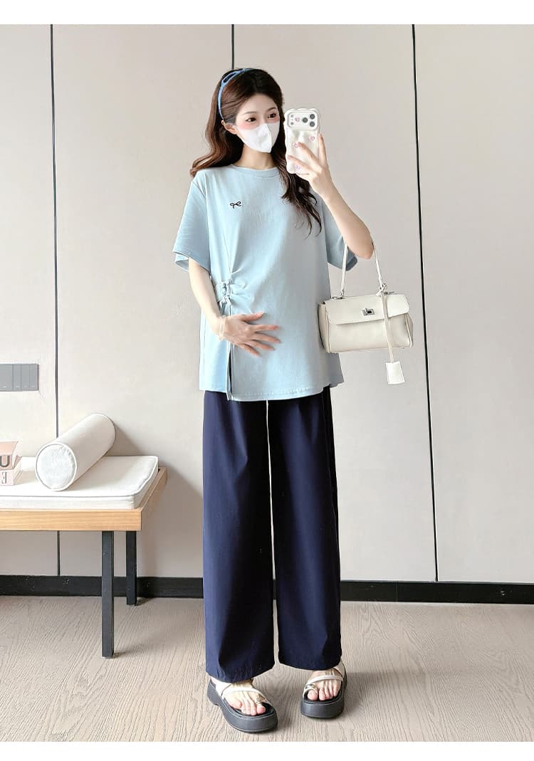 실사 임산부 여름 빅 사이즈 다용도 미니멀리즘 한국 스타일 얇은 스타일 반팔 임산부 표지 배 확실하지 않음 임신 한 맨위 티셔츠 상세 이미지 18