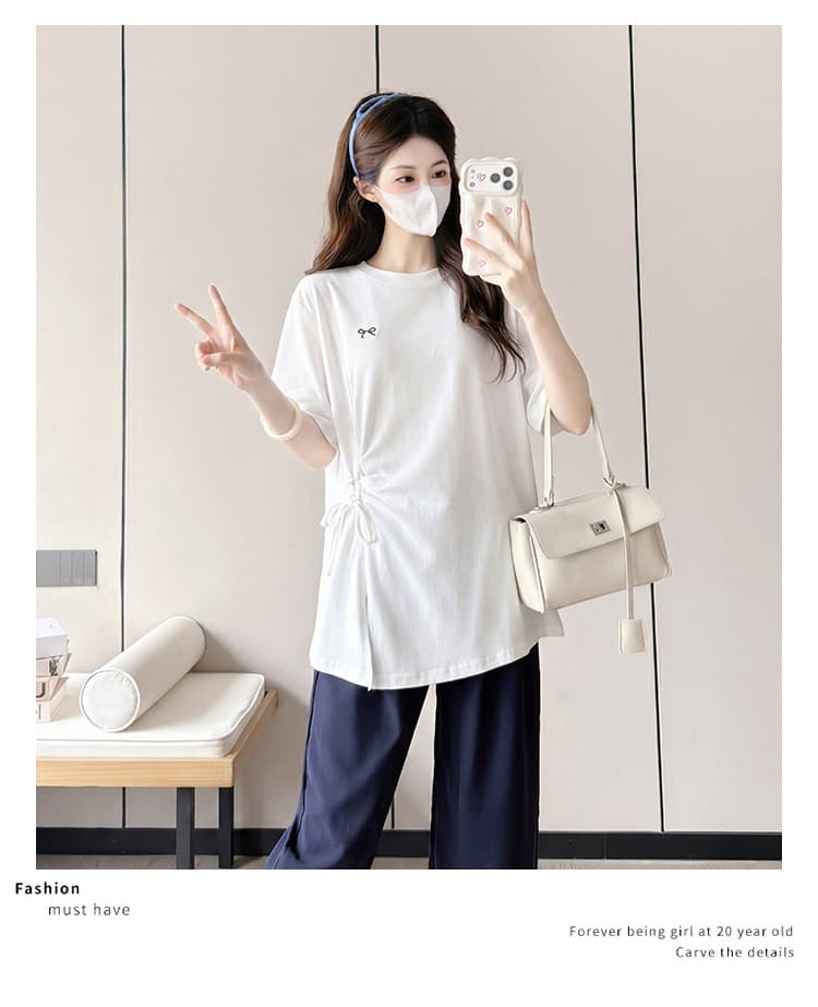 실사 임산부 여름 빅 사이즈 다용도 미니멀리즘 한국 스타일 얇은 스타일 반팔 임산부 표지 배 확실하지 않음 임신 한 맨위 티셔츠 상세 이미지 25