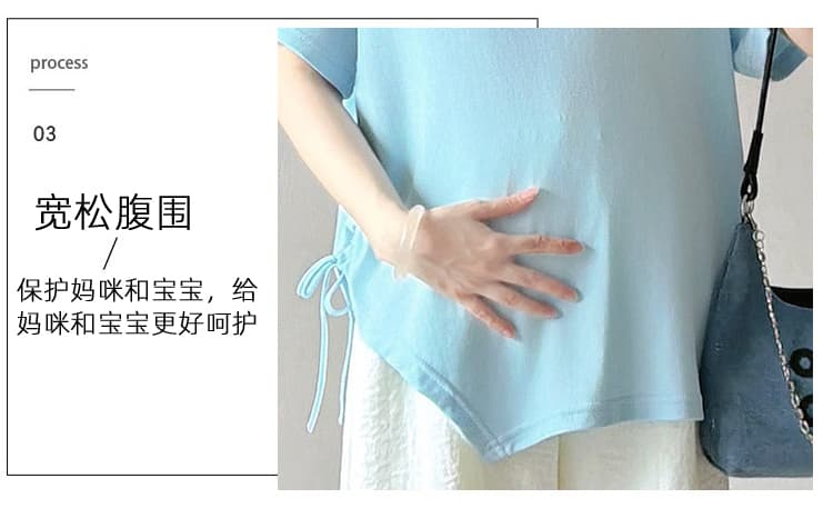실사 선물 화물 순면 출산 착용 맨위 여름 드레스 새로운 불규칙 티셔츠 루즈핏 빅 사이즈 자수 t 상세 이미지 8