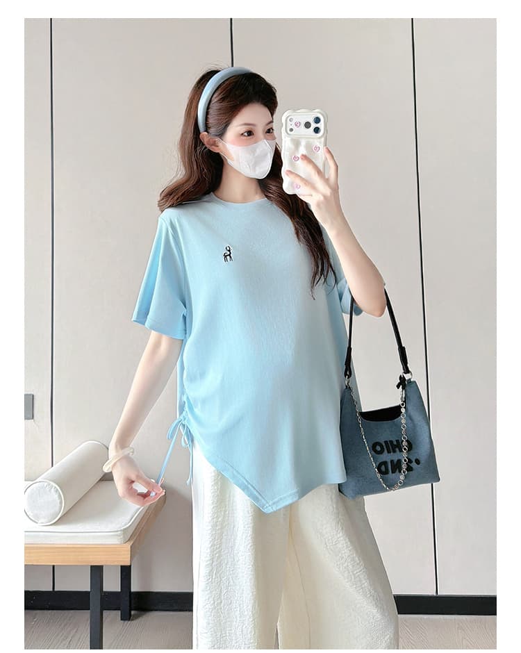 실사 선물 화물 순면 출산 착용 맨위 여름 드레스 새로운 불규칙 티셔츠 루즈핏 빅 사이즈 자수 t 상세 이미지 13