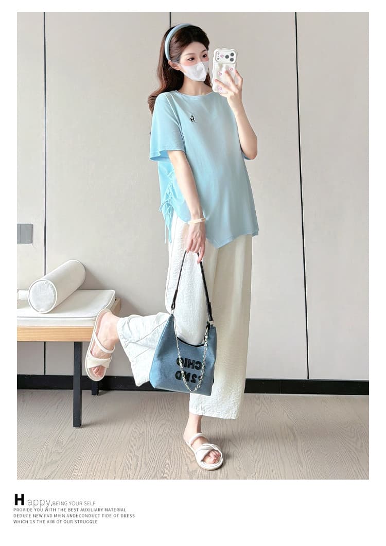 실사 선물 화물 순면 출산 착용 맨위 여름 드레스 새로운 불규칙 티셔츠 루즈핏 빅 사이즈 자수 t 상세 이미지 19