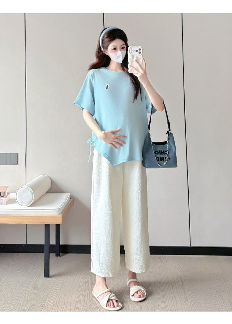 실사 선물 화물 순면 출산 착용 맨위 여름 드레스 새로운 불규칙 티셔츠 루즈핏 빅 사이즈 자수 t 상세 이미지 22