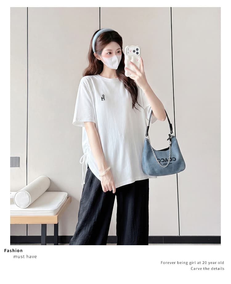 실사 선물 화물 순면 출산 착용 맨위 여름 드레스 새로운 불규칙 티셔츠 루즈핏 빅 사이즈 자수 t 상세 이미지 25
