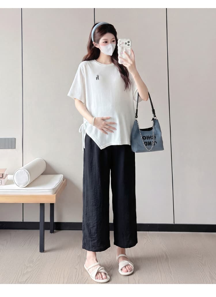 실사 선물 화물 순면 출산 착용 맨위 여름 드레스 새로운 불규칙 티셔츠 루즈핏 빅 사이즈 자수 t 상세 이미지 27