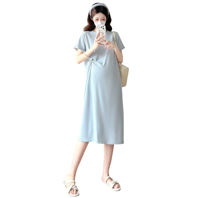 실사 눈꽃 면 감기 센스 임산부 여름 드레스 드레스 2026 새로운 패션 한국 스타일 중간 길이 순면 치마 이미지 6