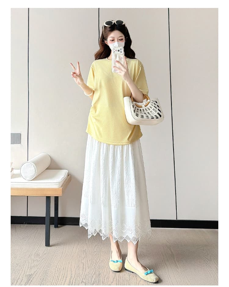 실사 눈꽃 면 감기 센스 출산 착용 맨위 여름 미니멀리즘 고급 센스 반팔 티셔츠 단색 상세 이미지 13