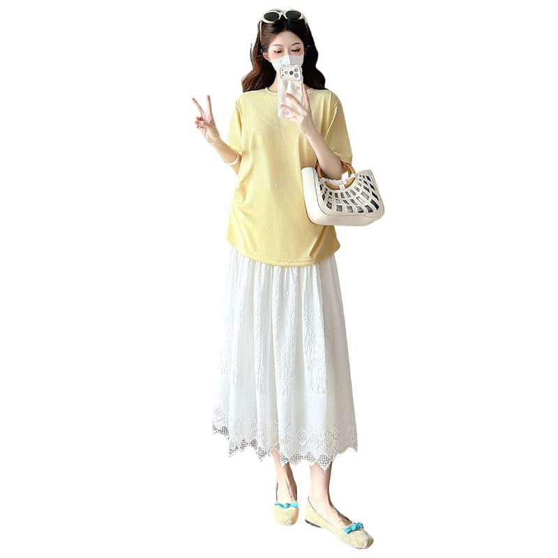 실사 눈꽃 면 감기 센스 출산 착용 맨위 여름 미니멀리즘 고급 센스 반팔 티셔츠 단색 상세 이미지 32