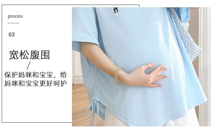 실사 선물 화물 순면 출산 착용 맨위 여름 드레스 새로운 불규칙 티셔츠 루즈핏 빅 사이즈 자수 t 상세 이미지 8