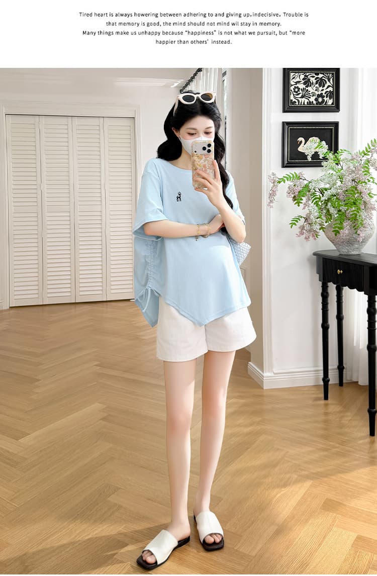 실사 선물 화물 순면 출산 착용 맨위 여름 드레스 새로운 불규칙 티셔츠 루즈핏 빅 사이즈 자수 t 상세 이미지 16