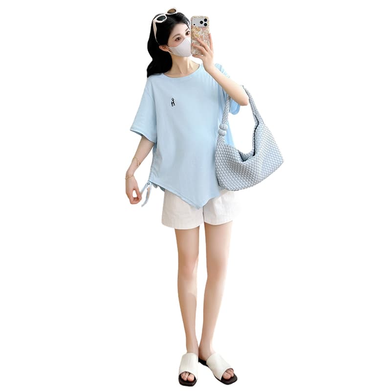 실사 선물 화물 순면 출산 착용 맨위 여름 드레스 새로운 불규칙 티셔츠 루즈핏 빅 사이즈 자수 t 이미지 6