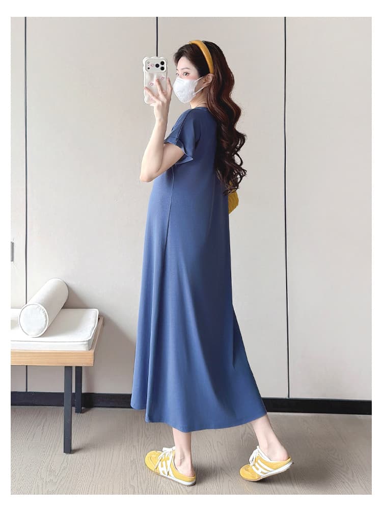 실사 여름 임산부 치마 2026 새로운 여름 드레스 한국 스타일 반팔 드레스 중간 길이 임산부 동정 치마 상세 이미지 21