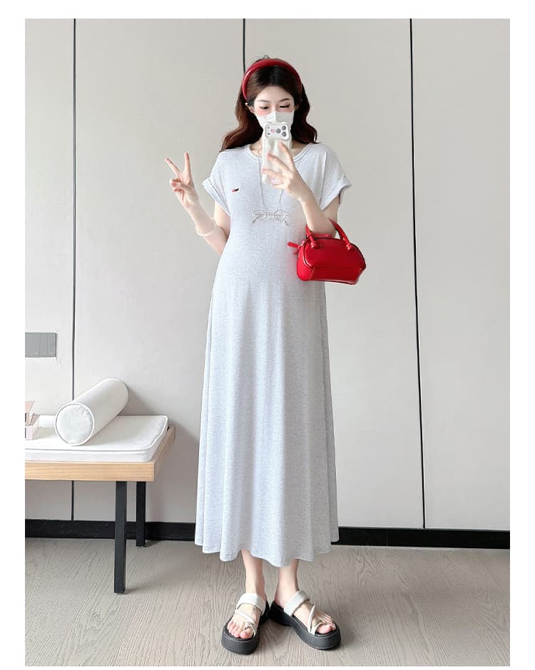 실사 여름 임산부 치마 2026 새로운 여름 드레스 한국 스타일 반팔 드레스 중간 길이 임산부 동정 치마 상세 이미지 37
