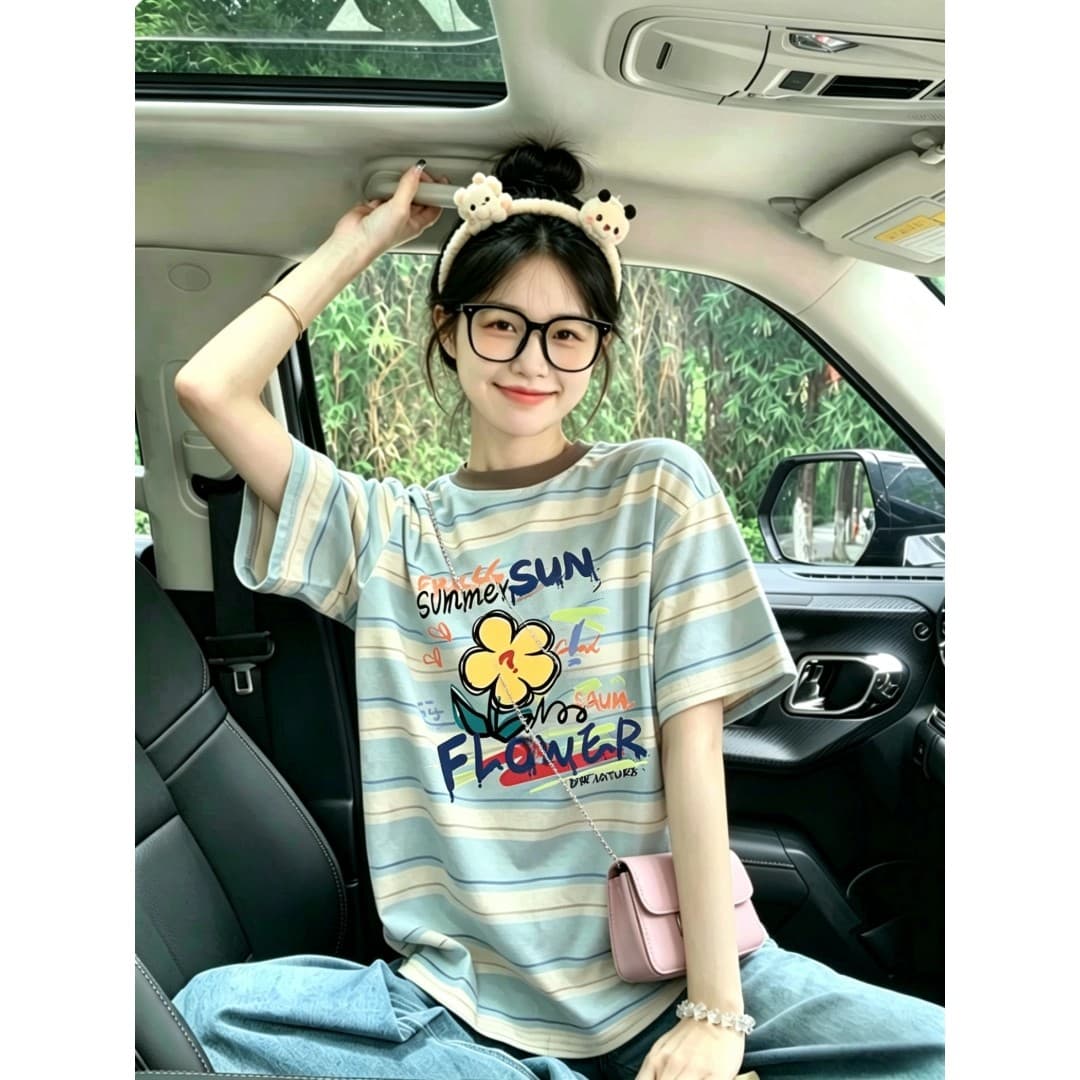 원본 컬러 짜임 기사 임산부 여름 드레스 디자인 센스 외국 가스 연령 감소 스트라이프 반팔 티셔츠 2026 여름 새로운 맨위 상세 이미지 8