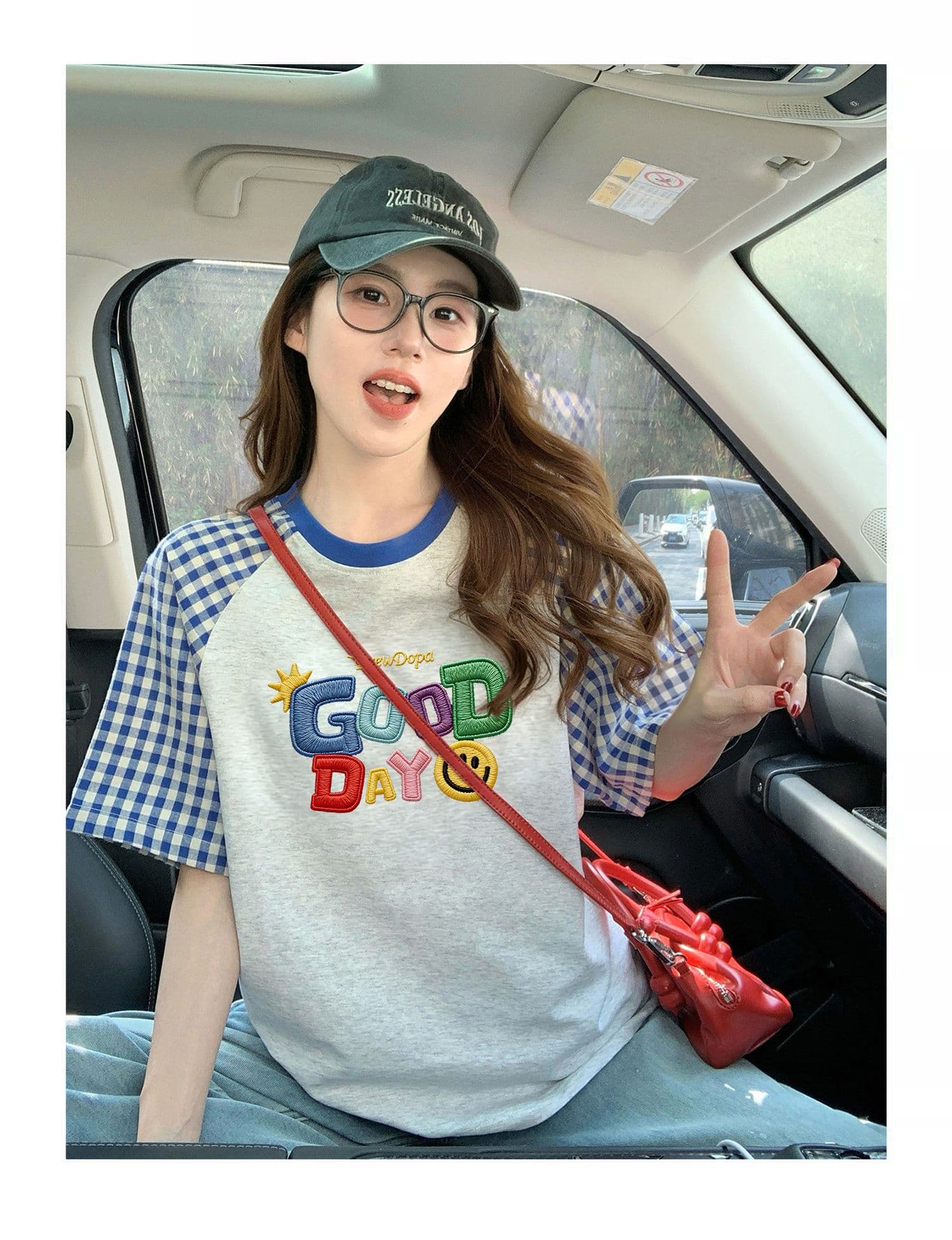 재고 있음 순면 출산 착용 맨위 여름 드레스 새로운 체크무늬 패치워크 페이크 레이어드 티셔츠 루즈핏 쇼트 스타일 상세 이미지 8