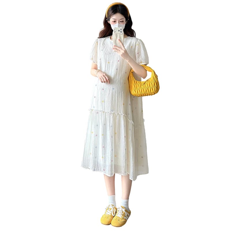 실사 여름 임산부 치마 2026 새로운 중간 길이 한국 스타일 임산부 꽃무늬 쉬폰 드레스 여름 치마 상세 이미지 25