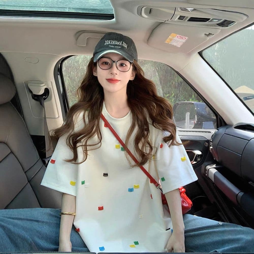임산부 여름 드레스 반팔 티셔츠 2026 새로운 여름 작은 대중 디자인 센스 아메리칸 루즈핏 빅 사이즈 출산 착용 맨위 이미지 3