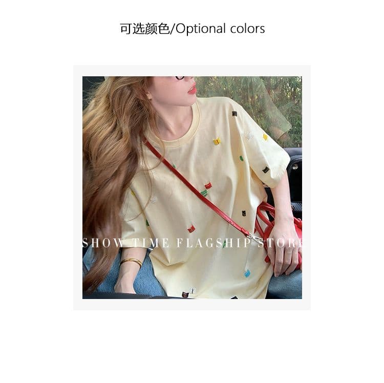 임산부 여름 드레스 반팔 티셔츠 2026 새로운 여름 작은 대중 디자인 센스 아메리칸 루즈핏 빅 사이즈 출산 착용 맨위 상세 이미지 10