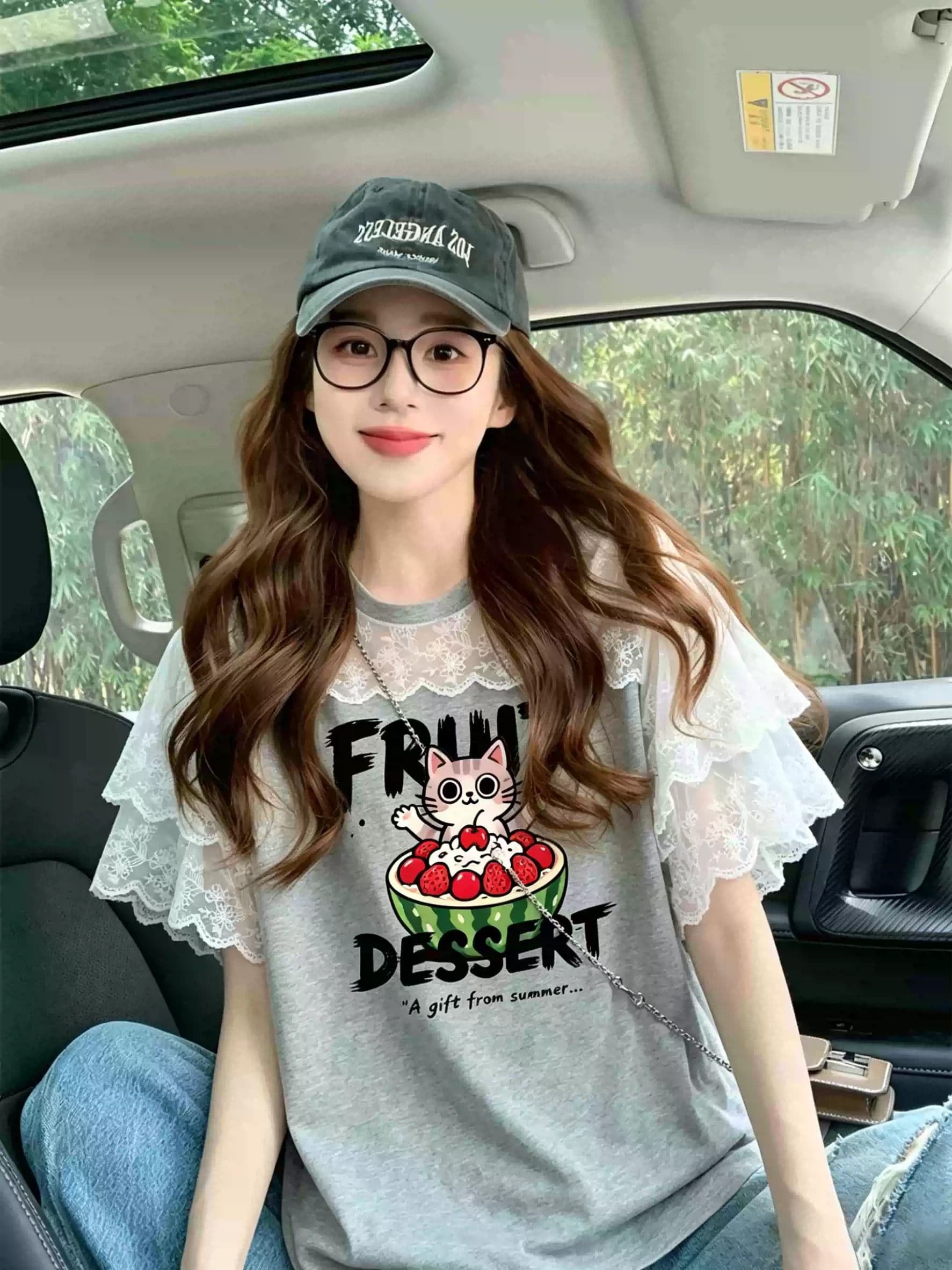 레이스 조각 반팔 티셔츠 2026 새로운 여름 연령 감소 아메리칸 루즈핏 디자인 센스 한 부서 출산 착용 맨위 상세 이미지 6