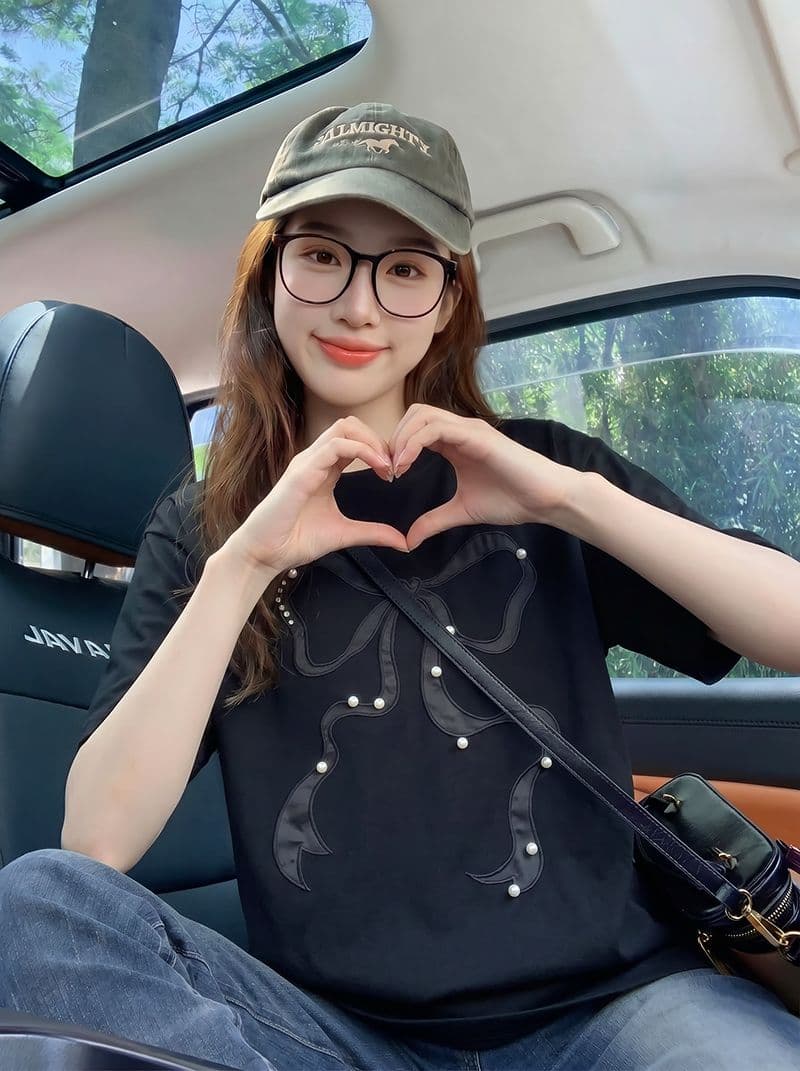 임산부 여름 드레스 반팔 티셔츠 여성 의류 여름 새로운 루즈핏 작은 샤넬 스타일 수공 비즈 가시 자수 라운드 넥 맨위 상세 이미지 4
