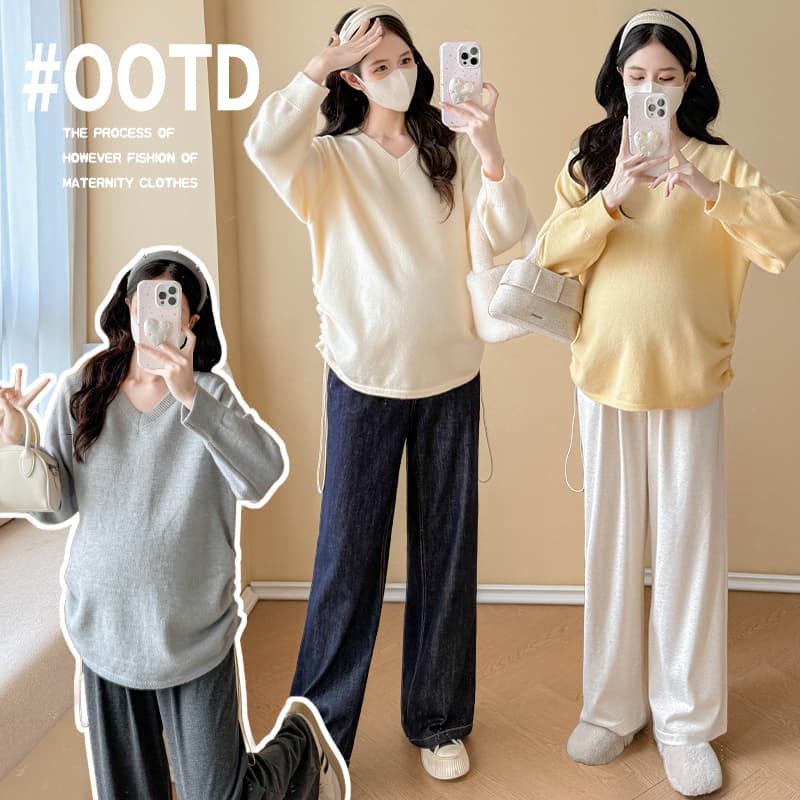 실사 출산 착용 맨위 봄과 가을 외국 가스 표지 임신 배 긴팔 티셔츠 가을 기본 셔츠 패션 나가라. 한국 스타일 이미지 2