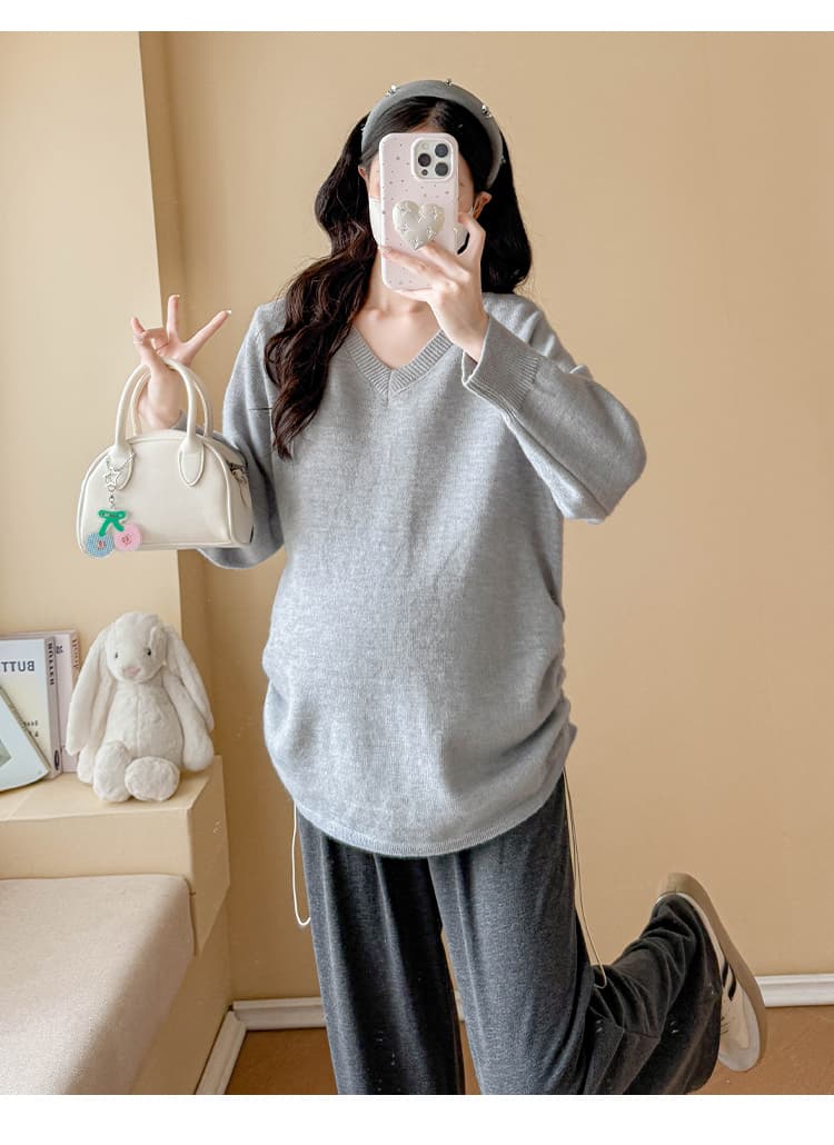 실사 출산 착용 맨위 봄과 가을 외국 가스 표지 임신 배 긴팔 티셔츠 가을 기본 셔츠 패션 나가라. 한국 스타일 상세 이미지 45