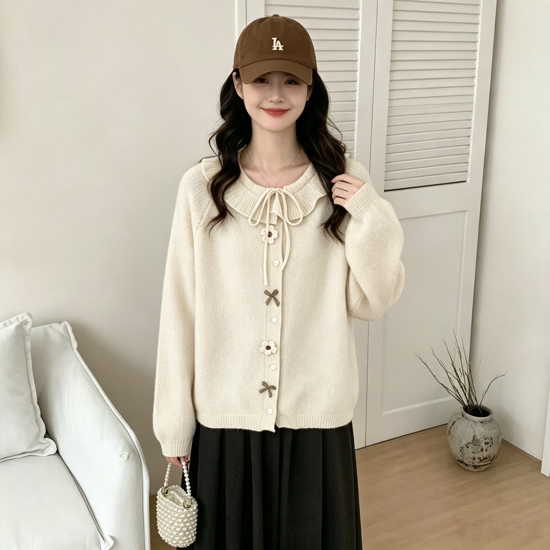 실사 출산 착용 가을 겨울 의류 긴팔 오픈 가디건 니트 스웨터 스웨터 패션 다용도 맨위 재킷 겨울 의류 신제품 겨울 상세 이미지 3
