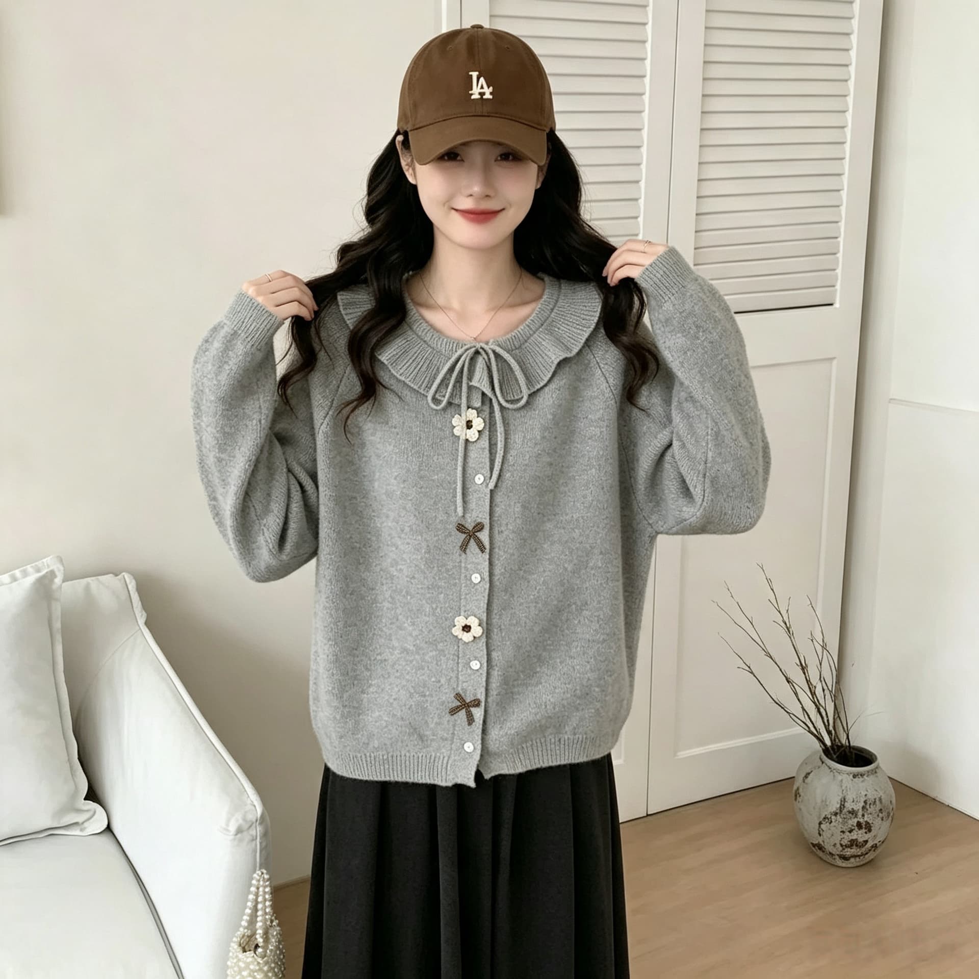 실사 출산 착용 가을 겨울 의류 긴팔 오픈 가디건 니트 스웨터 스웨터 패션 다용도 맨위 재킷 겨울 의류 신제품 겨울 상세 이미지 14