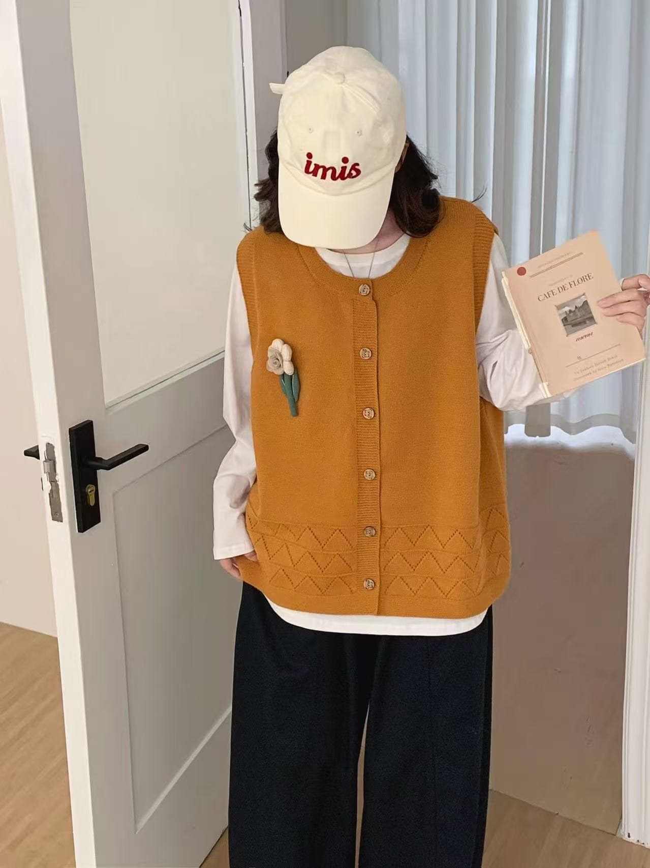 실사 임산부 가을 겨울 세트 2026 새로운 니트 베스트 오픈 가디건 플러스 화이트 기본 셔츠 조기 가을 투피스 슈트 상세 이미지 9