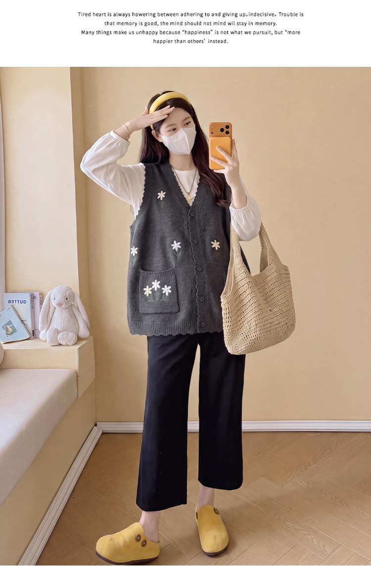 실사 출산 착용 2026 가을 겨울철 미니멀리즘 센 부서 루즈핏 수공 레트로 무거운 작업 자수 니트 베스트 오픈 가디건 상세 이미지 16