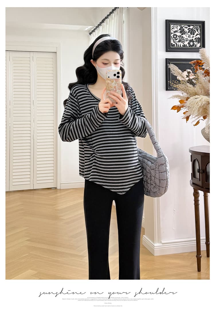 실사 출산 착용 2026 새로운 이른 가을 스트라이프 작은 셔츠 봄 가을 레이스업 불규칙 긴팔 티셔츠 만나는 맨위 상세 이미지 10