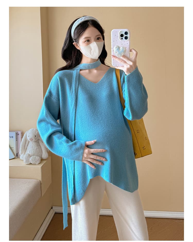 실사 출산 착용 임산부 스웨터 가을 겨울 2026 새로운 외국 가스 표지 임신 배 V넥 인사이드 가져 가라. 긴팔 슬림해 보이는 맨위 상세 이미지 13
