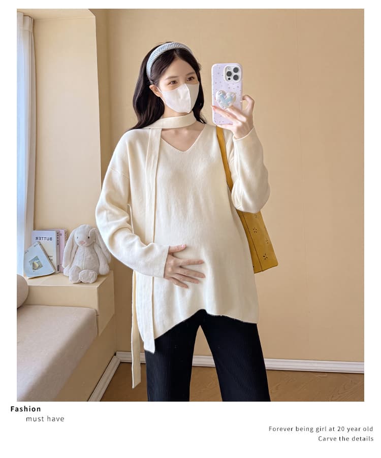 실사 출산 착용 임산부 스웨터 가을 겨울 2026 새로운 외국 가스 표지 임신 배 V넥 인사이드 가져 가라. 긴팔 슬림해 보이는 맨위 상세 이미지 28