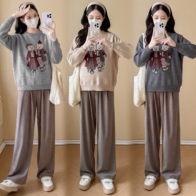 실사 임산부 스웨터 가을 겨울 2026 새로운 외국 가스 표지 임신 배 만화 연령 감소 패션 풀오버 맨위 겨울 의류 이미지 4
