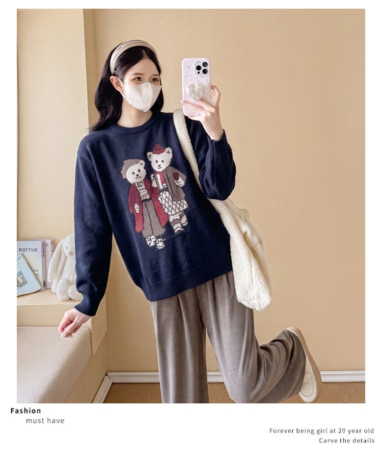 실사 임산부 스웨터 가을 겨울 2026 새로운 외국 가스 표지 임신 배 만화 연령 감소 패션 풀오버 맨위 겨울 의류 상세 이미지 30