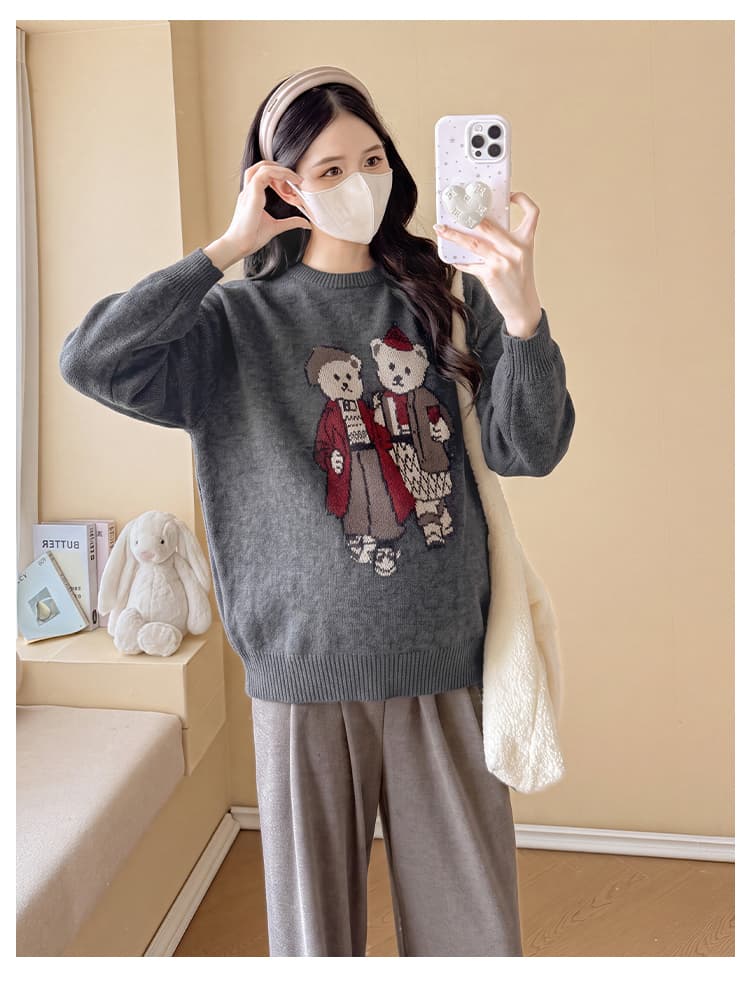 실사 임산부 스웨터 가을 겨울 2026 새로운 외국 가스 표지 임신 배 만화 연령 감소 패션 풀오버 맨위 겨울 의류 상세 이미지 36
