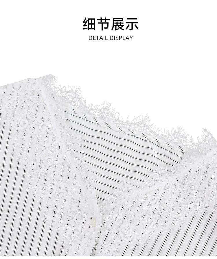 실사 마이크로 지방 맞춤 한 부서 품격 레이스 V넥 스트라이프 여성 셔츠 가을 다용도 빅 사이즈 맨위 상세 이미지 18