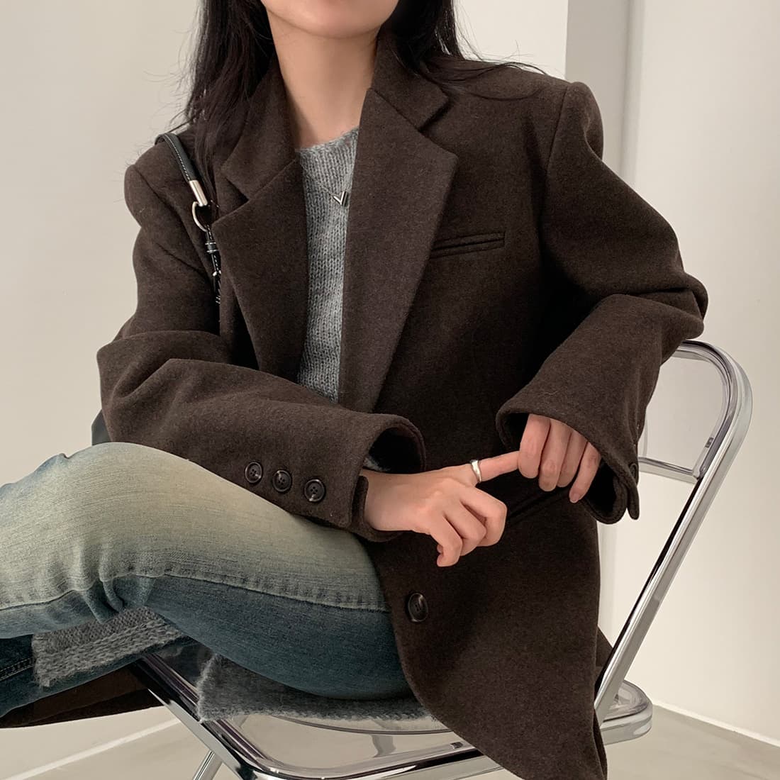 ins 있음 밖으로 가을 겨울 새로운 한 부서 그는 벤 바람 루즈핏 두꺼운 모직 외투 3 색 이미지 3