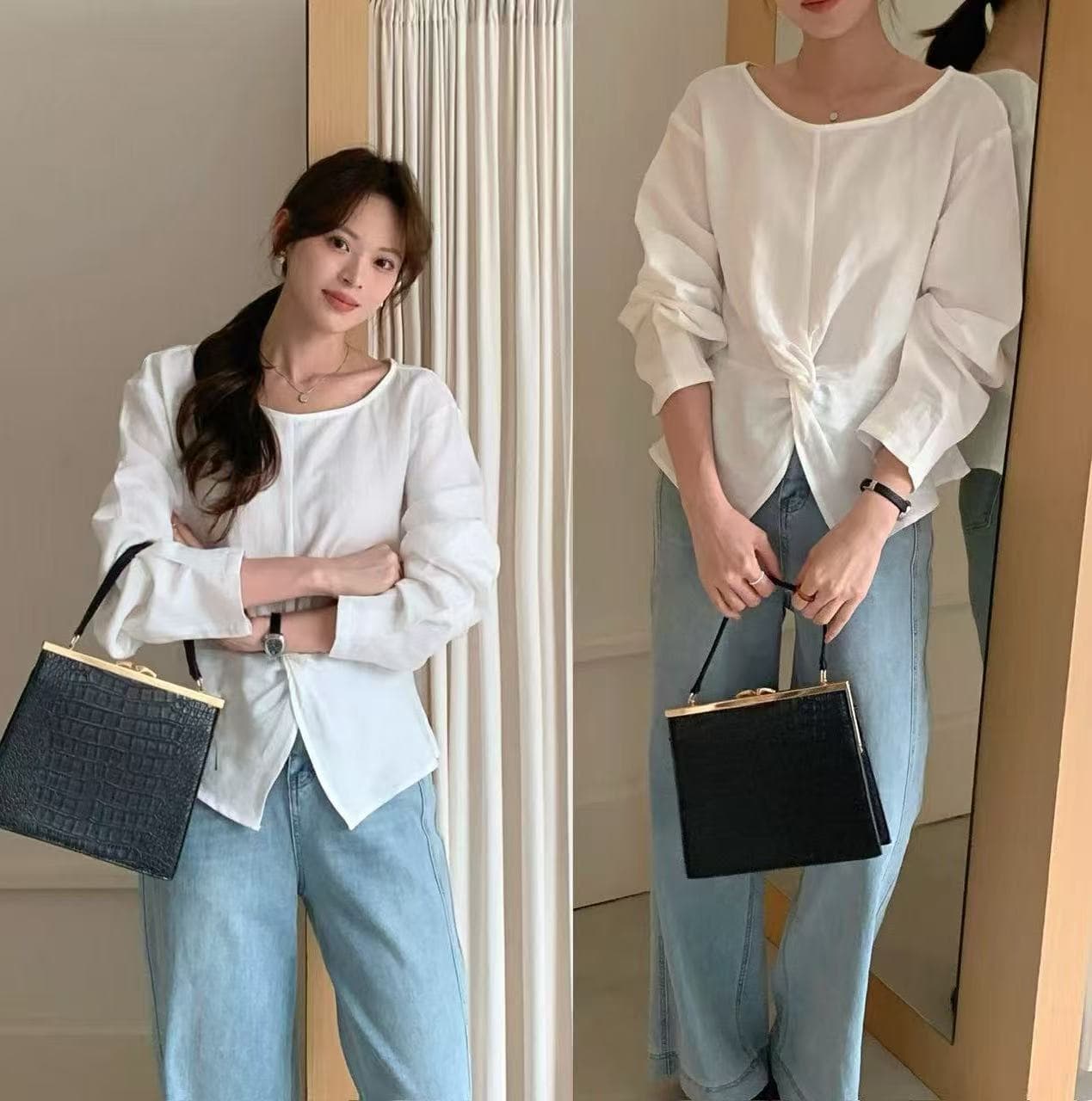 실사 있음 선적 프랑스식 품격 십자가 스트랩 디자인 센스 맨위 Chic 작은 대중 셔츠