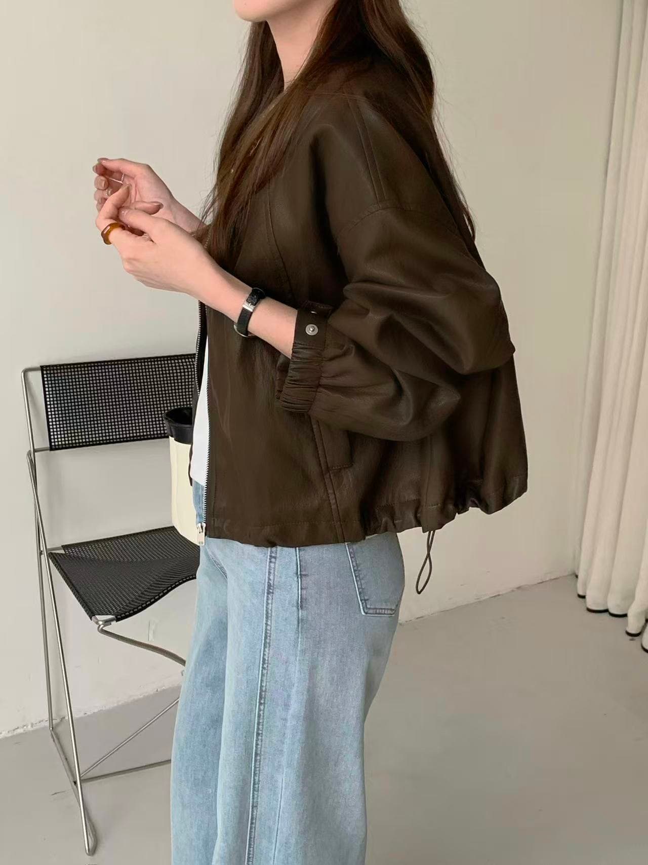 실사 있음 선적 봄 한 부서 아름다움 라드. 품격 질감 짧은 외투 라운드 넥 캐주얼 다용도 짧은 외투 상세 이미지 4