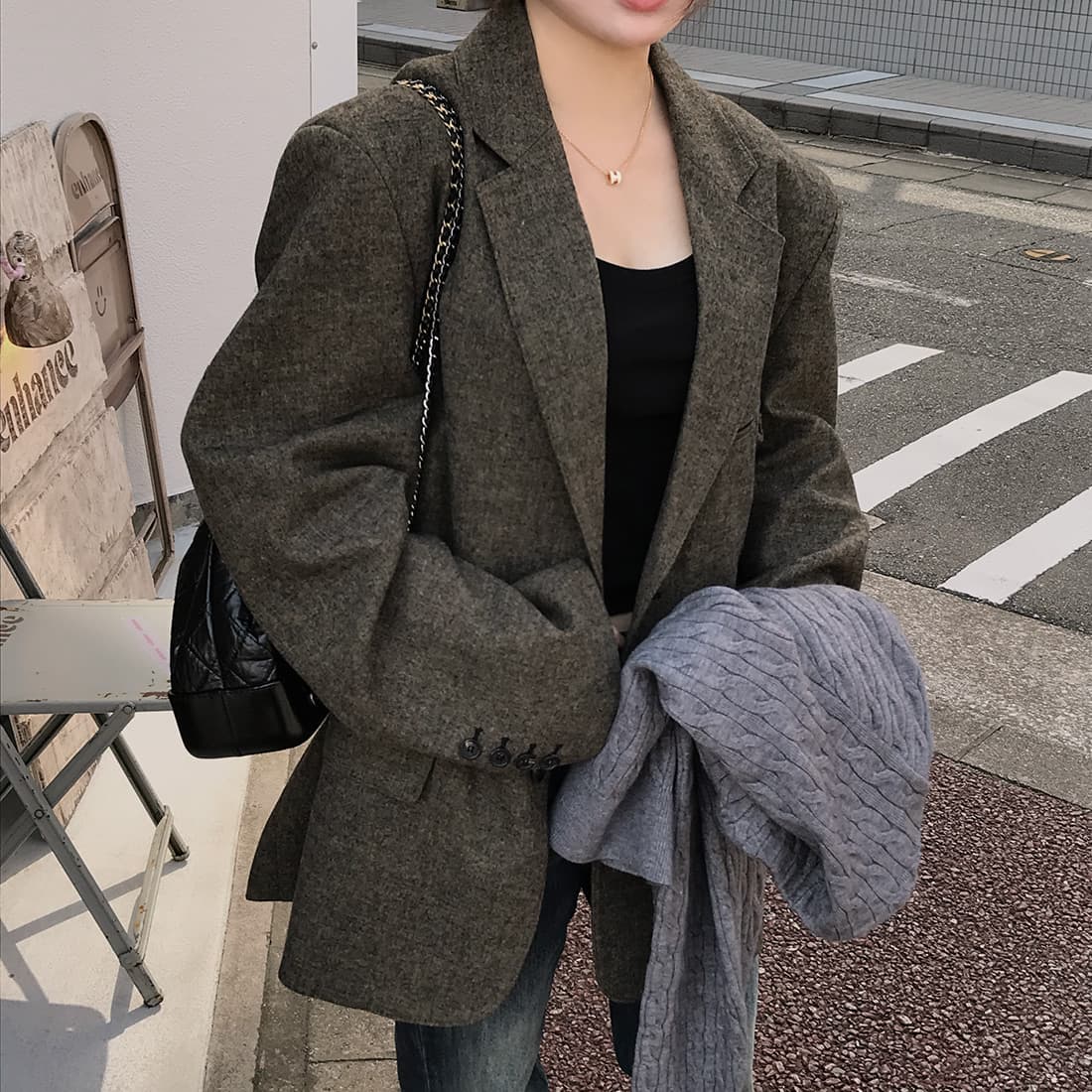 있음 선적 한국 스타일 chic 미니멀리즘 출퇴근 고급 센스 다용도 정장 칼라 보온 재킷 이미지 2