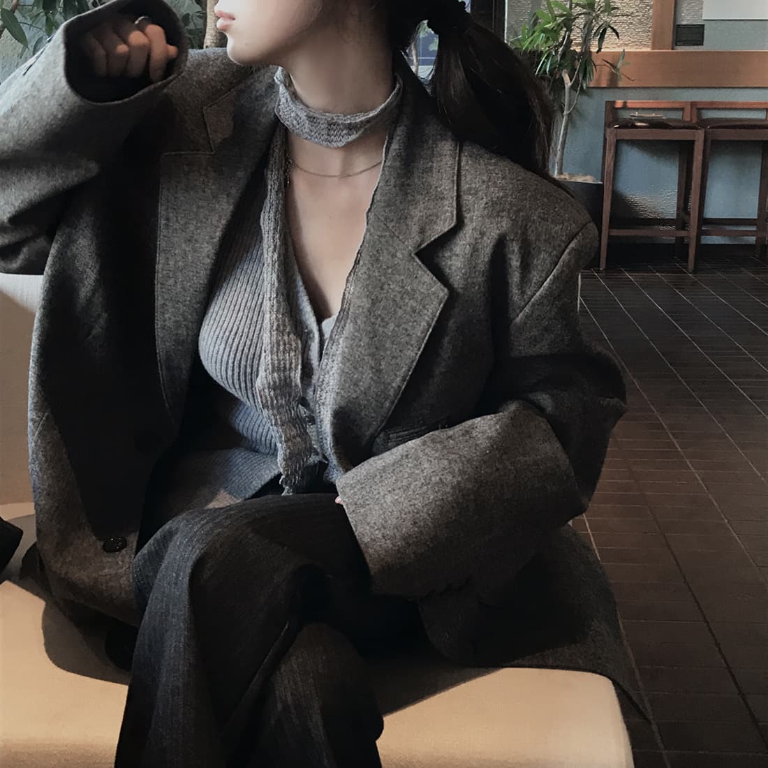 있음 선적 한국 스타일 chic 미니멀리즘 출퇴근 고급 센스 다용도 정장 칼라 보온 재킷 상세 이미지 1