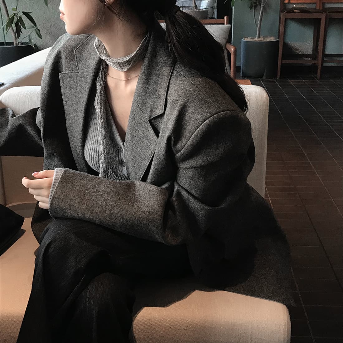 있음 선적 한국 스타일 chic 미니멀리즘 출퇴근 고급 센스 다용도 정장 칼라 보온 재킷 상세 이미지 3
