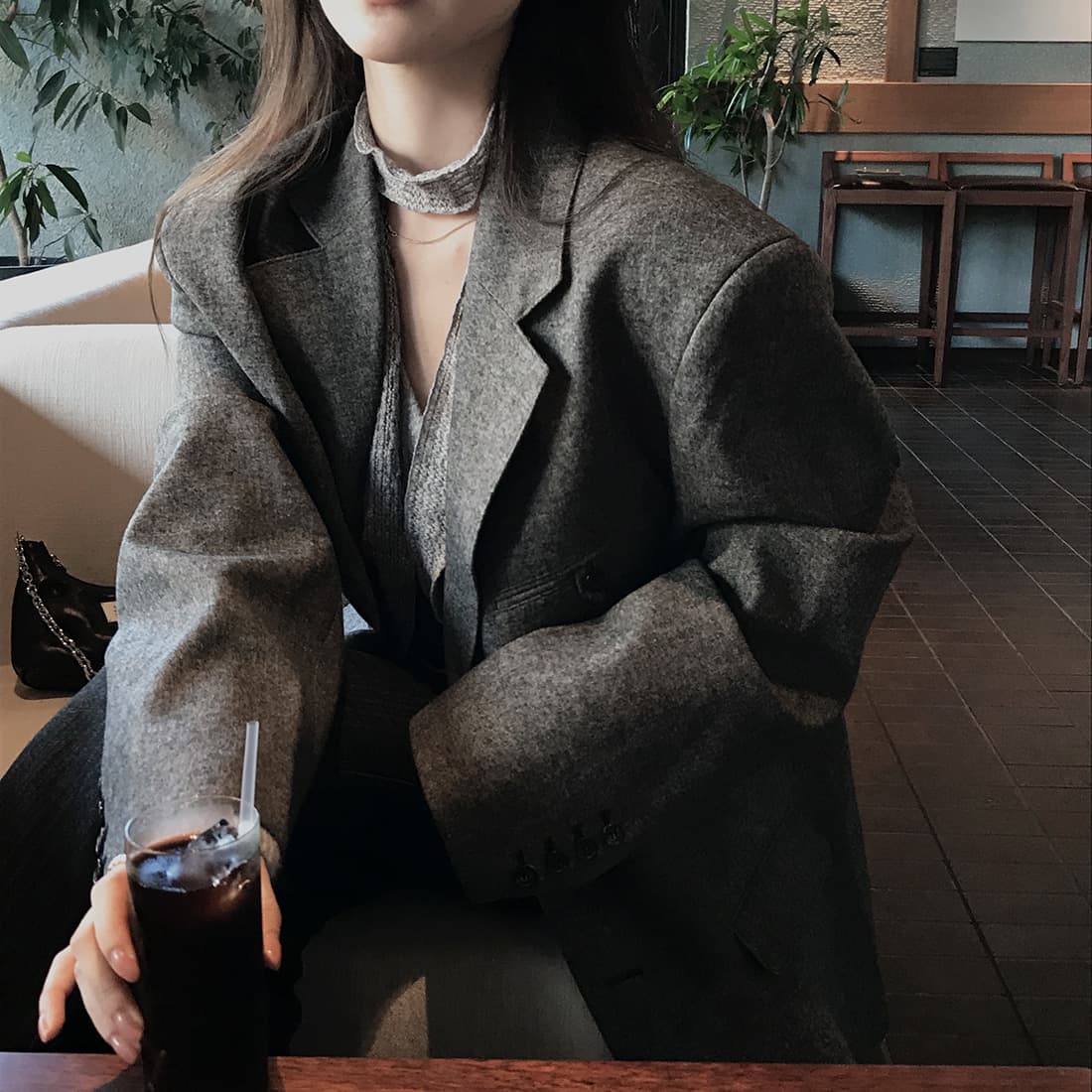 있음 선적 한국 스타일 chic 미니멀리즘 출퇴근 고급 센스 다용도 정장 칼라 보온 재킷 상세 이미지 4