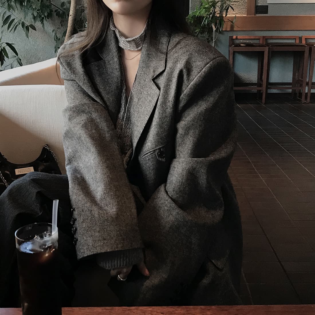 있음 선적 한국 스타일 chic 미니멀리즘 출퇴근 고급 센스 다용도 정장 칼라 보온 재킷 상세 이미지 5