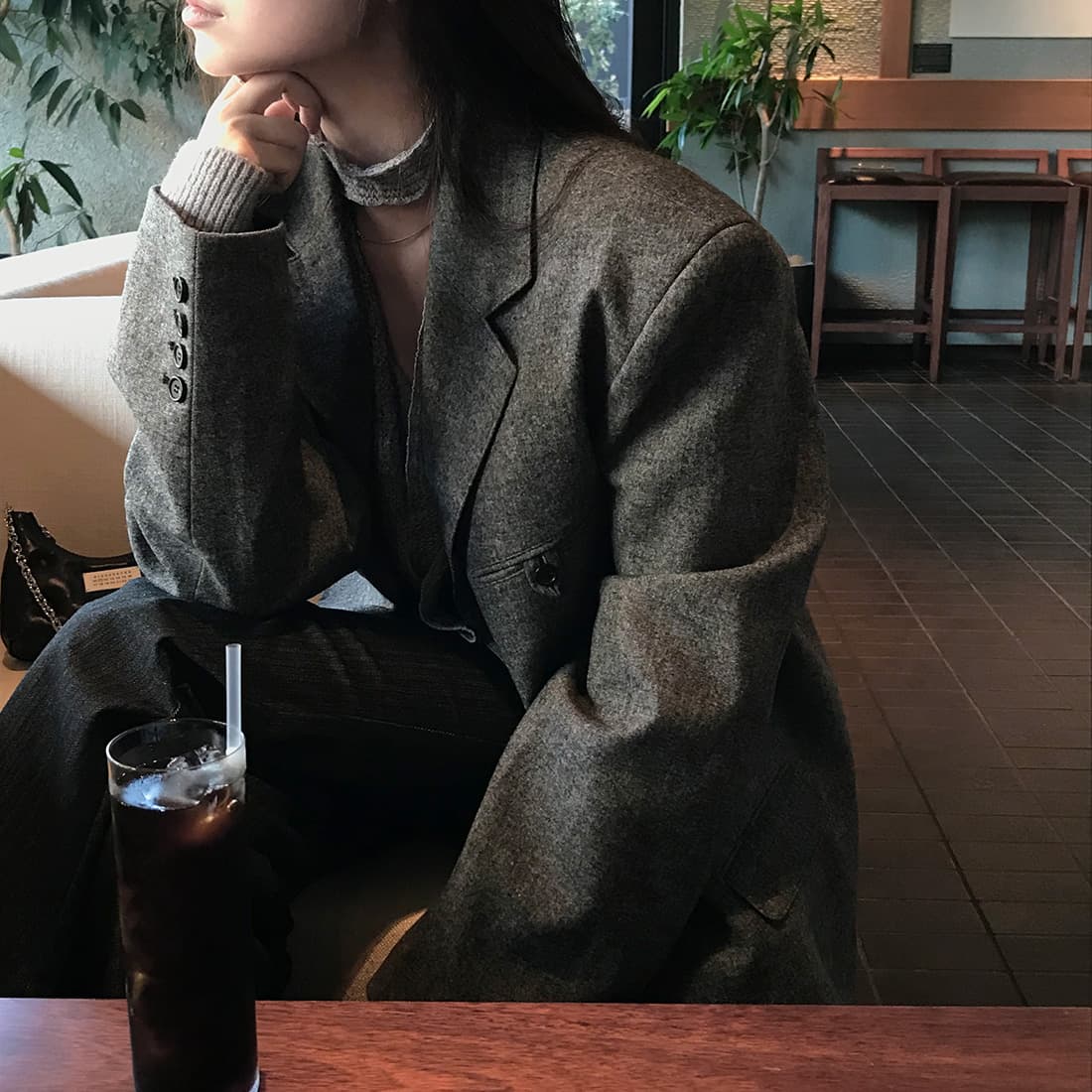 있음 선적 한국 스타일 chic 미니멀리즘 출퇴근 고급 센스 다용도 정장 칼라 보온 재킷 상세 이미지 7